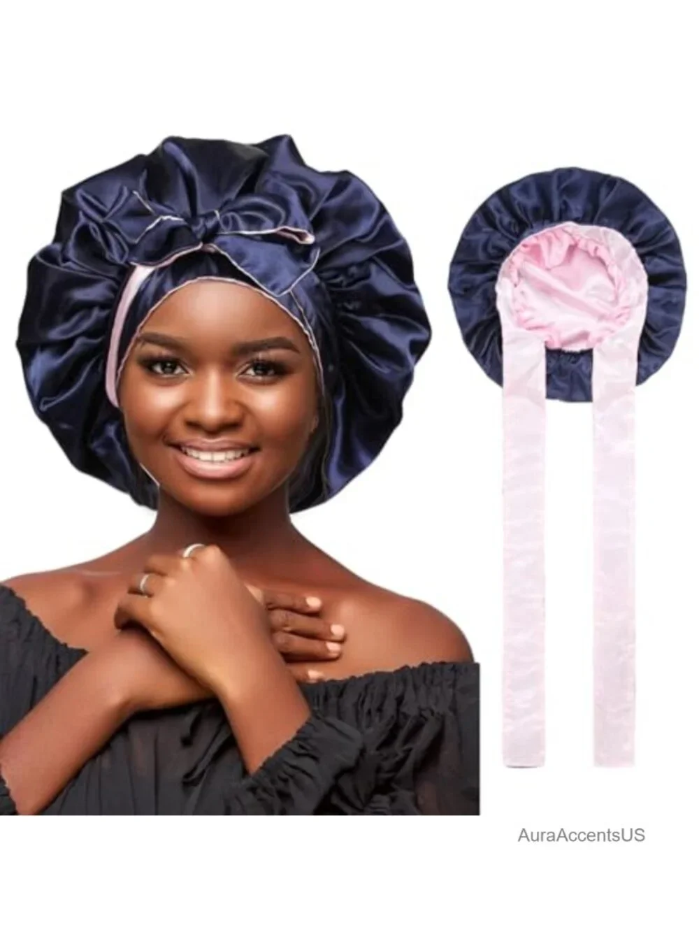 Double Layer Satin Bonnet Reversible Sleep Hair Wrap for Curly Hair Anti-Frizz